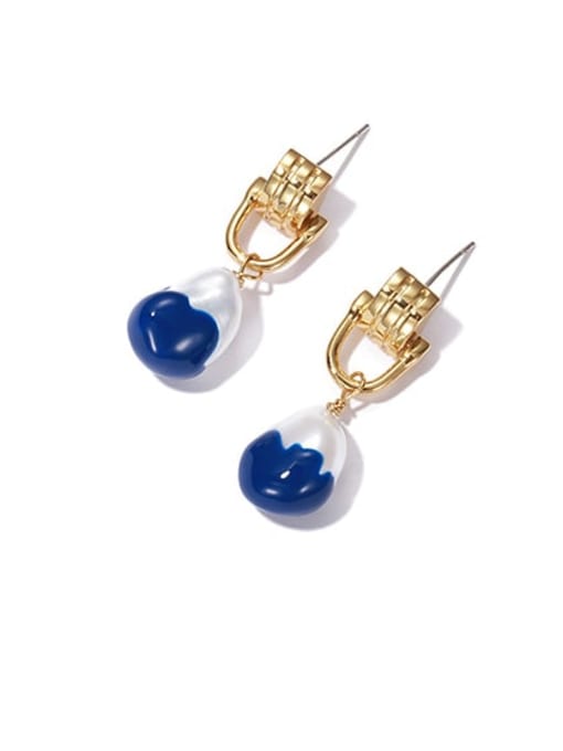Blue oil dripping Earrings Brass Enamel Geometric Vintage Drop Earring