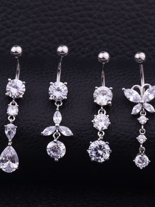 HISON Stainless steel Cubic Zirconia Water Drop Hip Hop Belly Rings & Belly Bars 0
