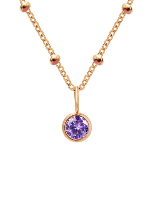 February Violet Rose Gold Stainless steel Birthstone Geometric Minimalist Necklace