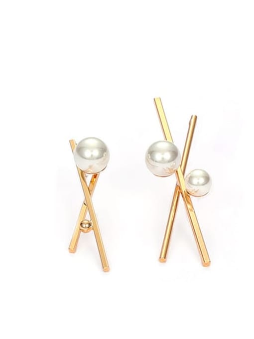 Cross Earrings Brass Imitation Pearl Geometric Minimalist Stud Earring