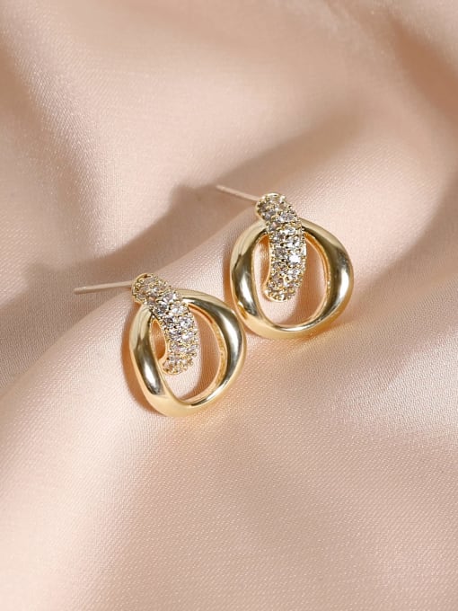 14k gold Brass Cubic Zirconia Geometric Trend Stud Earring