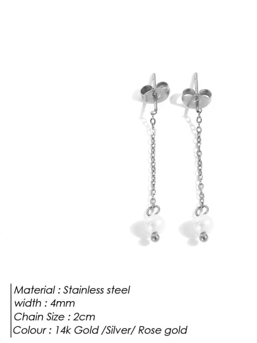 Steel color Stainless steel Imitation Pearl Tassel Minimalist Drop Earring