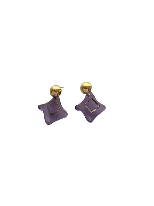 Q128 Purple Brass Resin Geometric Trend Stud Earring
