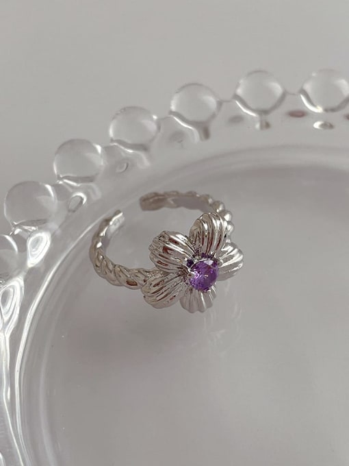 P275 purple Brass Cubic Zirconia Flower Minimalist Band Ring