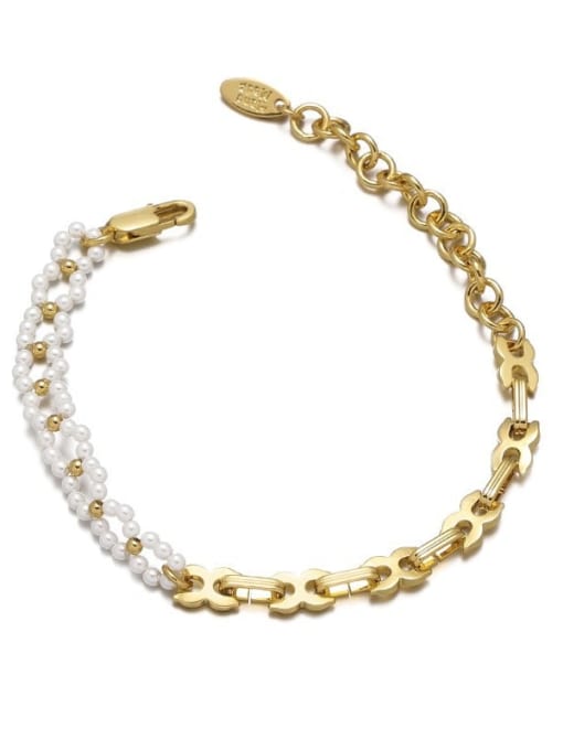 ACCA Brass Imitation Pearl Geometric Chain Minimalist Strand Bracelet 0
