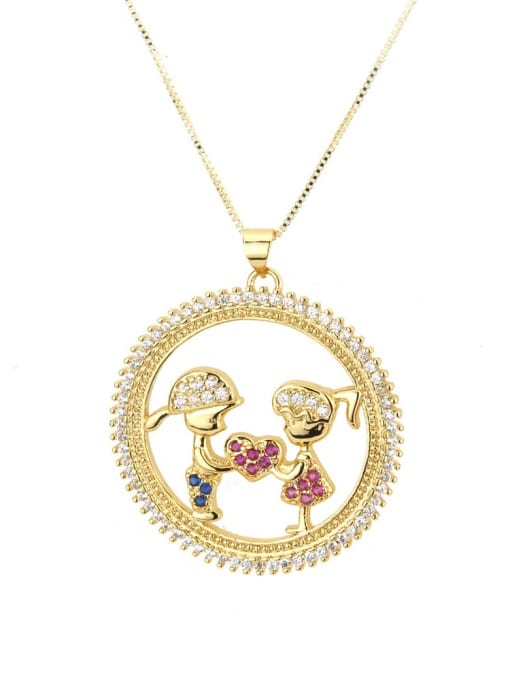renchi Brass Cubic Zirconia Round Cute boy girl  Pendant Necklace 1