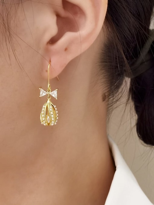 HYACINTH Brass Imitation Pearl Water Drop Minimalist Hook Earring 1
