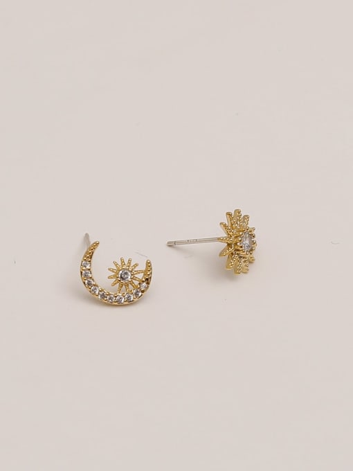 HYACINTH Brass Cubic Zirconia Asymmetry  Star Moon  Vintage Stud Trend Korean Fashion Earring 2