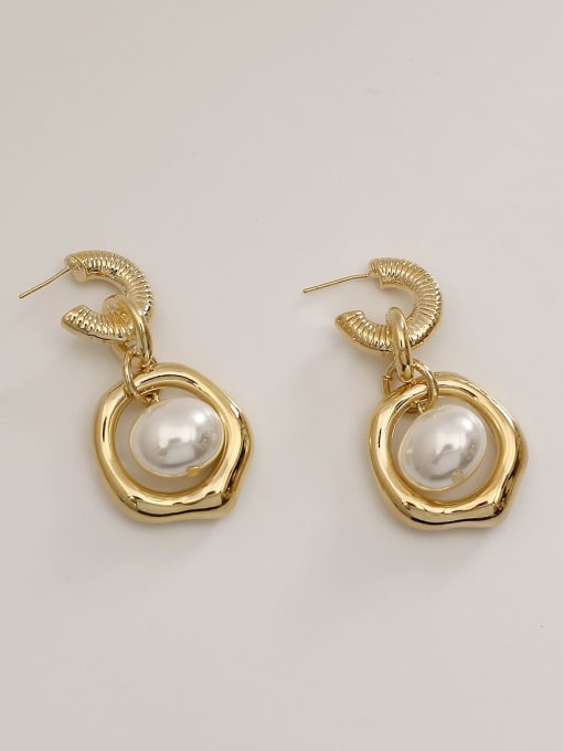 HYACINTH Brass Imitation Pearl Geometric Vintage Drop Trend Korean Fashion Earring 3