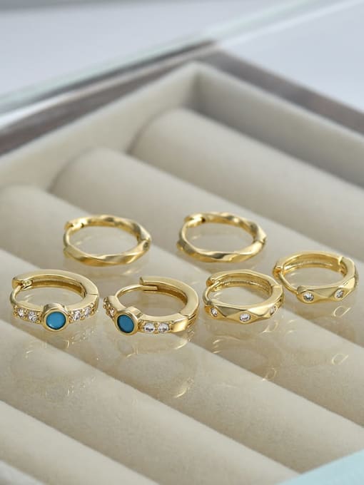 Gold ED897316 Brass Turquoise Geometric Dainty Stud Earring