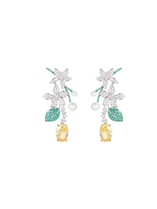 OUOU Brass Cubic Zirconia Flower Luxury Stud Earring 0