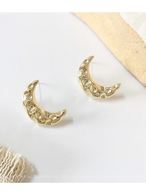 14K gold Copper  Smooth Moon Ethnic Stud Trend Korean Fashion Earring