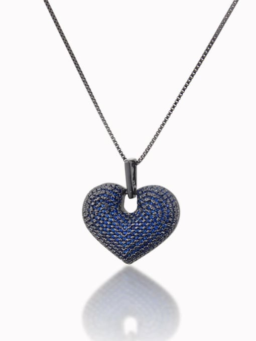 Black blue zirconium plating Brass Cubic Zirconia Heart Luxury Necklace