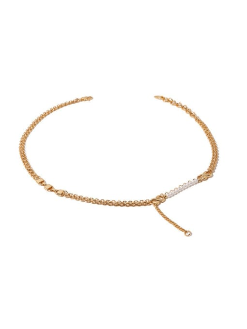 golden Brass Imitation Pearl Tassel Hip Hop Necklace