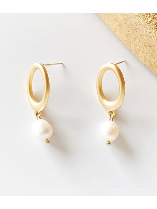 Dumb gold Copper Imitation Pearl Geometric Minimalist Drop Trend Korean Fashion Earring