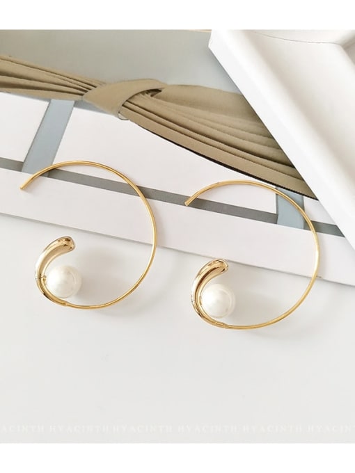 14K gold Copper Imitation Pearl Geometric Minimalist Hoop Trend Korean Fashion Earring