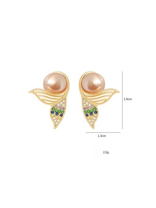 YOUH Brass Imitation Pearl Leaf Dainty Stud Earring 1