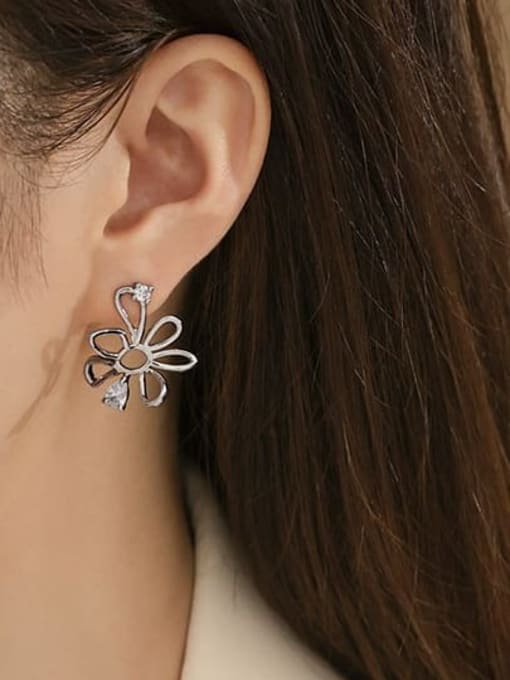 ACCA Brass Cubic Zirconia Flower Minimalist Stud Earring 2