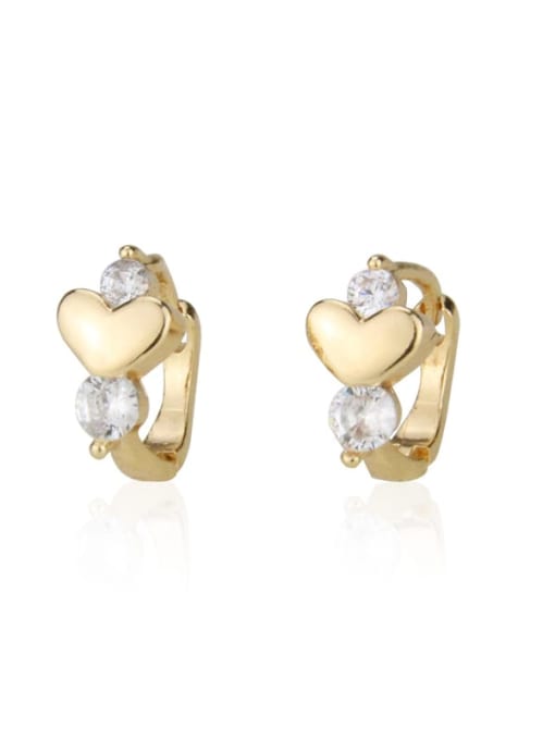Gold plated white zirconium Brass Cubic Zirconia Heart Minimalist Stud Earring