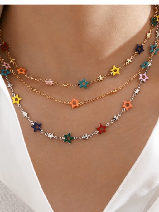 Five Color Brass Enamel Cute Pentagram Bracelet and Necklace Set 1