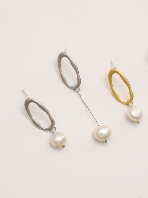 HYACINTH Brass Imitation Pearl Asymmetry Geometric Minimalist Drop Trend Korean Fashion Earring 4