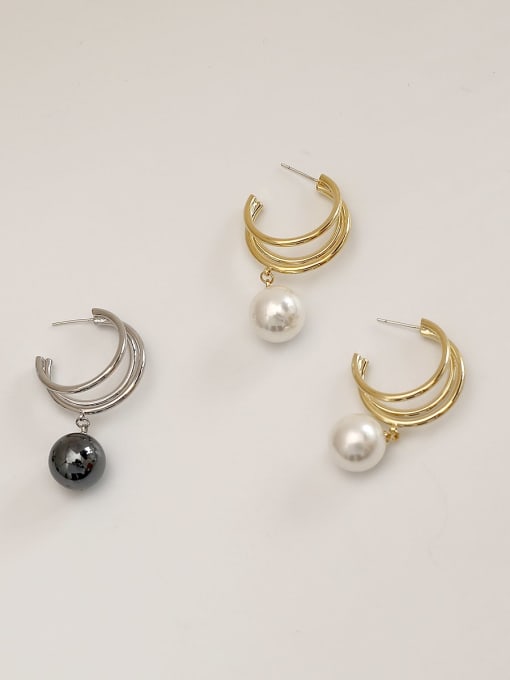 HYACINTH Brass Imitation Pearl Geometric Ethnic Stud Trend Korean Fashion Earring 0