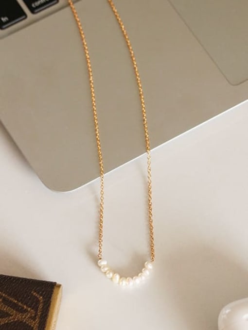 Five Color Brass Imitation Pearl Geometric Minimalist Necklace 3