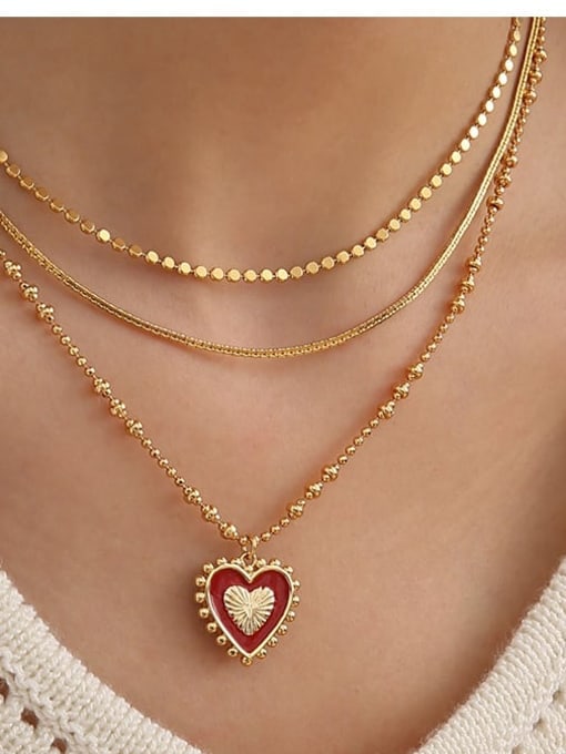 Five Color Brass Enamel Heart Vintage Necklace 1
