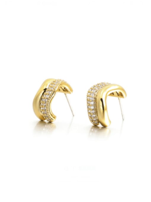 Gold Brass Imitation Pearl Flower Minimalist Stud Earring