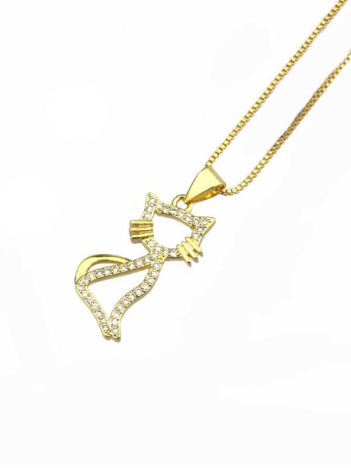renchi Brass Cubic Zirconia Cat Cute Necklace 3