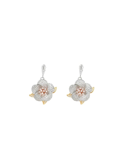 OUOU Dainty Flower Brass Cubic Zirconia Earring and Necklace Set