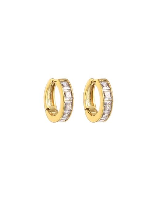 golden Brass Cubic Zirconia Geometric Minimalist Huggie Earring