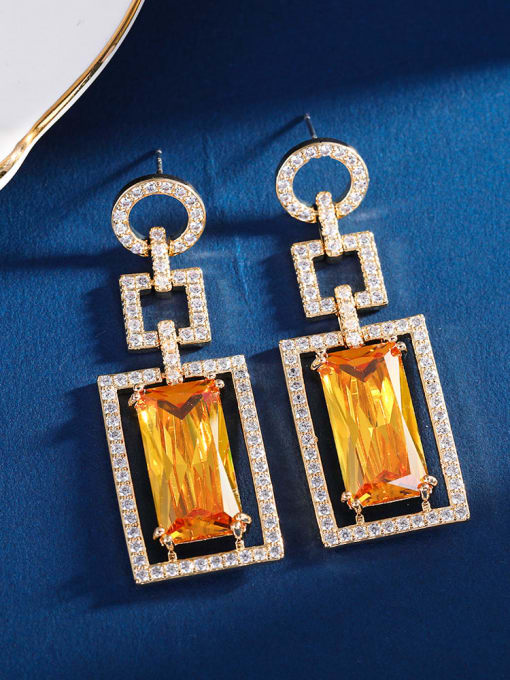 yellow Brass Cubic Zirconia Geometric Luxury Drop Earring