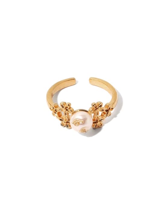 ACCA Brass Imitation Pearl Geometric Vintage Band Ring 3
