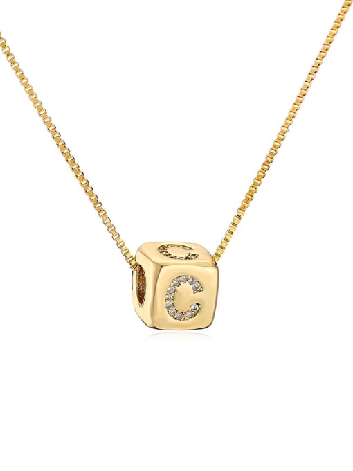 22288 C Brass Cubic Zirconia Square Vintage Letter Pendant Necklace