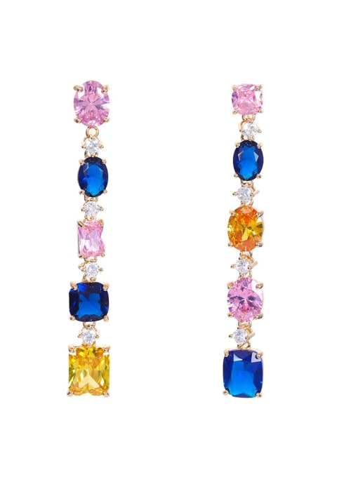 Colorful long Zircon Earrings Brass Cubic Zirconia Multi Color Geometric Luxury Drop Earring