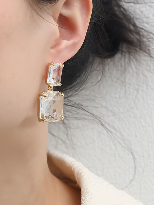 HYACINTH Brass Crystal Geometric Luxury Drop Earring 1