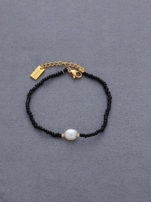 Five Color Brass Imitation Pearl Geometric Minimalist Handmade Beaded Bracelet 0