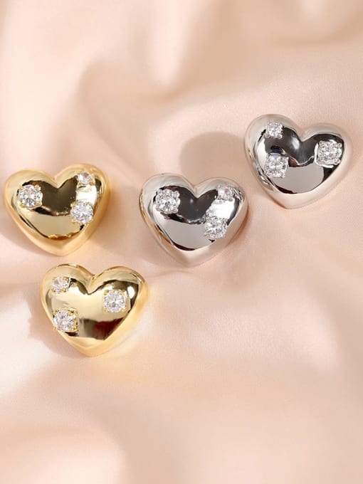 HYACINTH Brass Cubic Zirconia Heart Minimalist Stud Earring 3