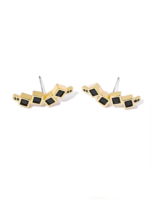 Square zircon stud pair Brass Cubic Zirconia Geometric Vintage Stud Earring