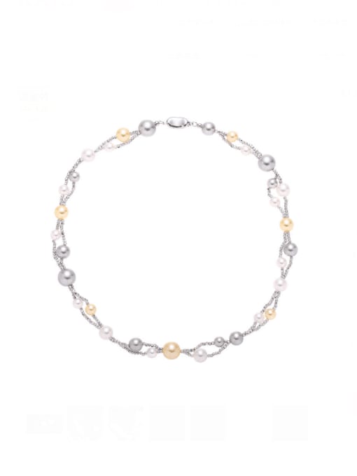 Double layered imitation pearl necklace Brass Imitation Pearl Irregular Minimalist Multi Strand  Beaded Necklace