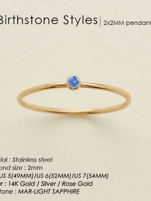 March Light Blue Gold Stainless steel Birthstone Geometric Minimalist Band Ring