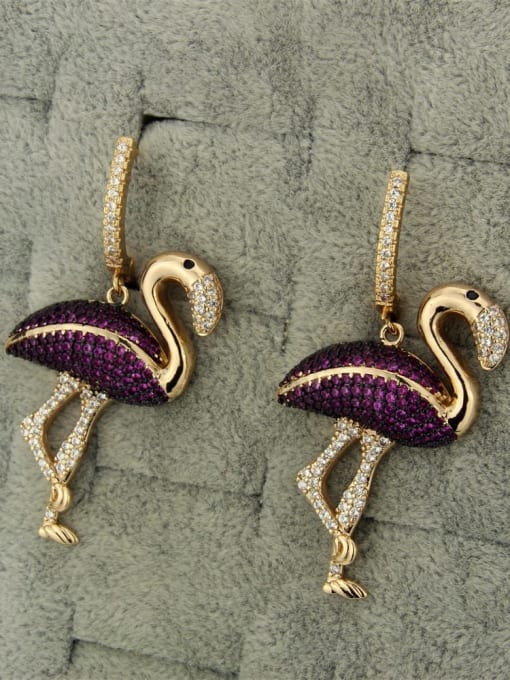 Flamingo Earrings Brass Flamingo Cubic Zirconia Earring and Necklace Set