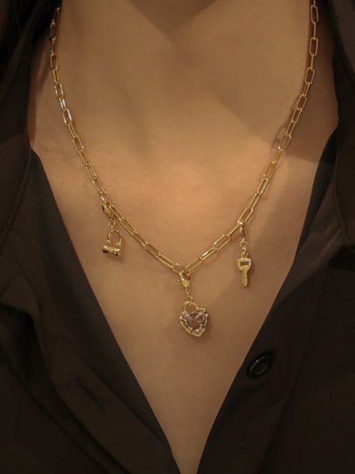 ACCA Brass Cubic Zirconia Key Minimalist Necklace 1