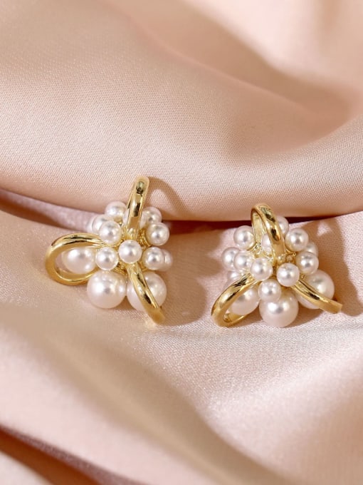 14k gold Brass Imitation Pearl Triangle Trend Stud Earring