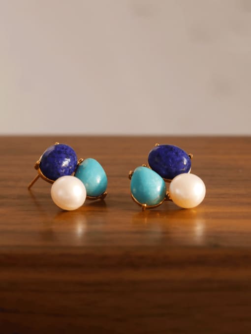 HYACINTH Brass Natural Stone Water Drop Minimalist Stud Earring 1