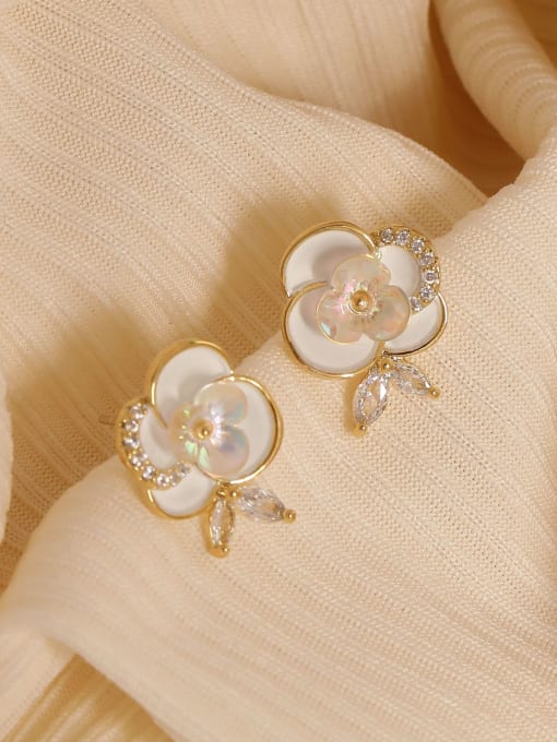 HYACINTH Brass Enamel Flower Cute Stud Earring 1