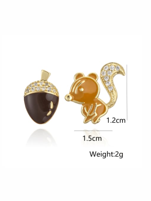 AOG Brass Enamel asymmetrical squirrel Vintage Stud Earring 2
