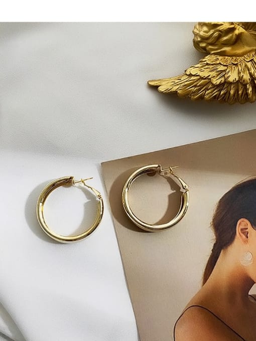 Gold 4.0 Copper  Minimalist  Smooth Round Stud Trend Korean Fashion Earring