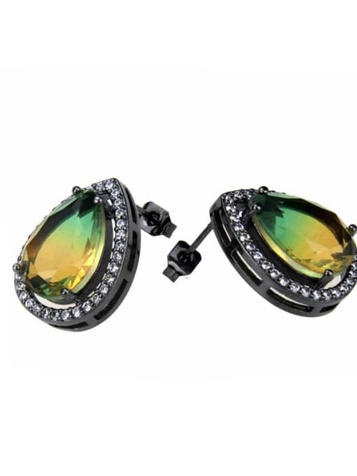 Green yellow gradient Brass Cubic Zirconia Water Drop Luxury Stud Earring
